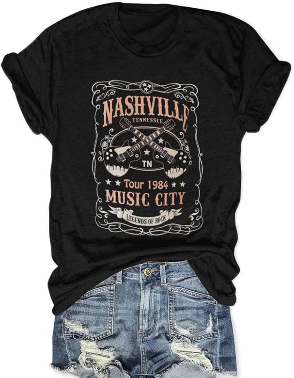 Nashville Shirt Women Rock Country Music Shirt Vintage Country Concert Outfits Short Sleeve Summe... | Amazon (US)