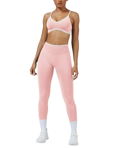 ABOCIW Womens 2 Piece Workout Sets Seamless Color Block Sports Bra Scrunch Butt Lifting High Wais... | Amazon (US)