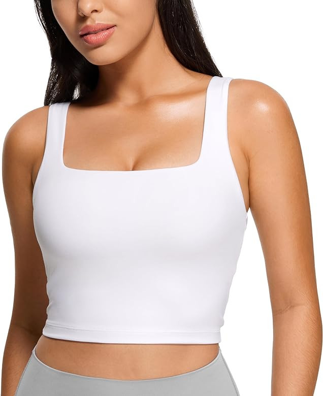 CRZ YOGA Butterluxe Womens Square Neck Longline Sports Bra - Workout Crop Tank Tops Padded with B... | Amazon (US)