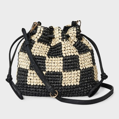 Straw Checker Drawstring Crossbody Bag - Universal Thread™ Black | Target
