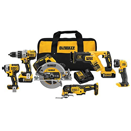 DEWALT Power Tools Set 20V MAX, 6 Tools Cordless Power Tool Combo Kit , 2 Batteries, Charger, Hammer Drill Driver, Impact Driver, Circular Saw, Reciprocating Saw, Oscillating Multi-Tool,LED (DCK694P2) | Amazon (US)