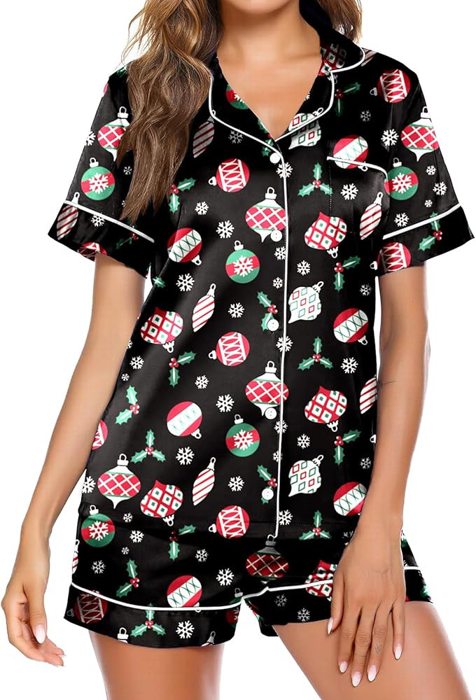 Ekouaer Satin Pajamas for Women Button Down Sleepwear Soft Silk Loungewear Short Sleeve Top and S... | Amazon (US)