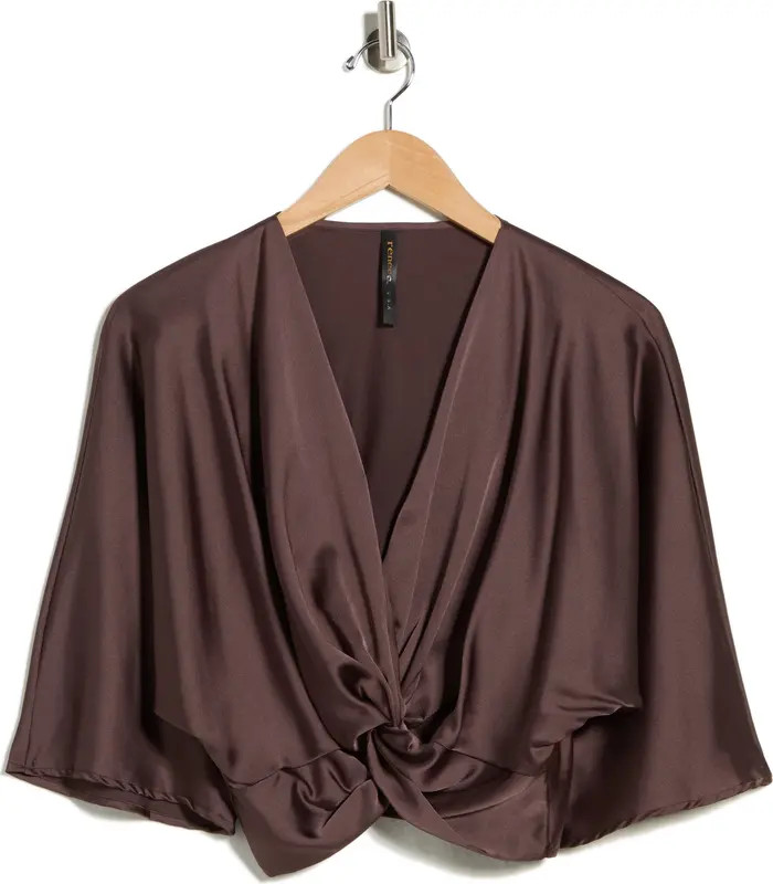 Plunge Neck Long Sleeve Twisted Knot Satin Top | Nordstrom Rack