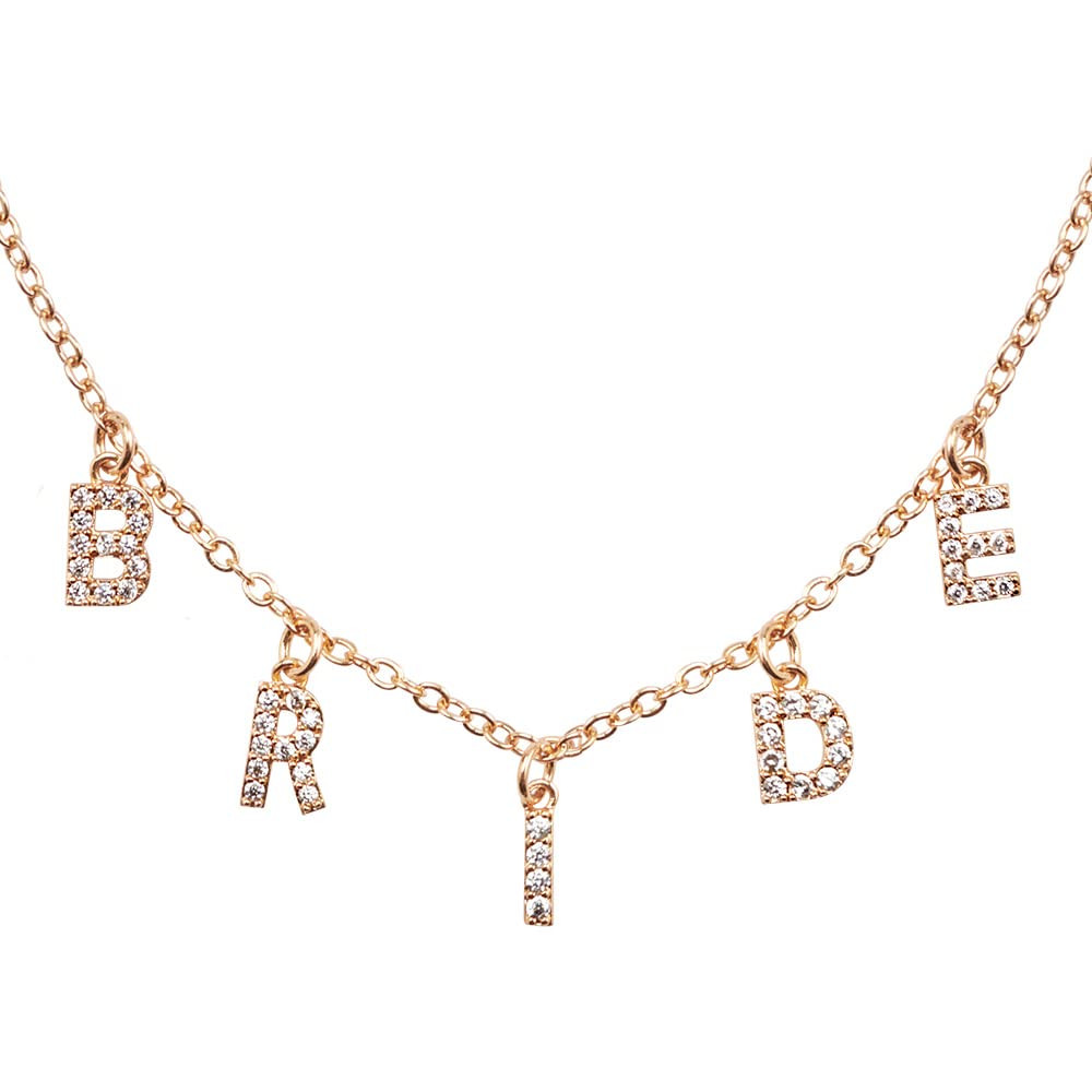 xo, Fetti Bride Pave Necklace, 14" Choker, Gold Charm Letter Cubic Zirconia Jewelry | Bachelorett... | Amazon (US)