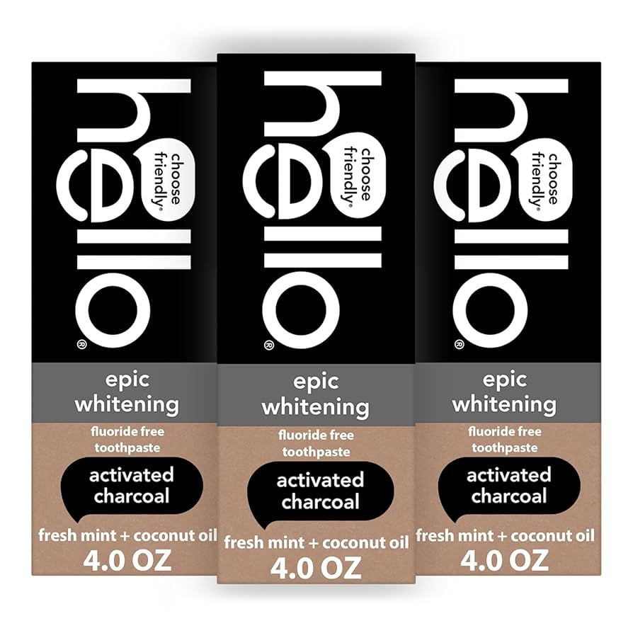 Hello Activated Charcoal Toothpaste, Fluoride Free with Activated Charcoal, Teeth Whitening Tooth... | Amazon (US)