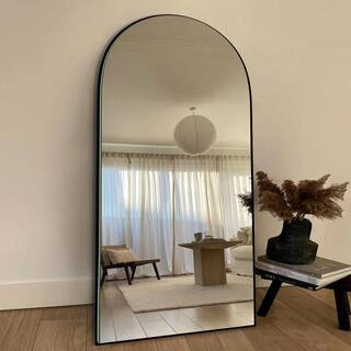 32 in. W x 71 in. H Classic Arched Wood Full Length Mirror Black Wall Mounted Standing Mirror Floor Mirror | The Home Depot