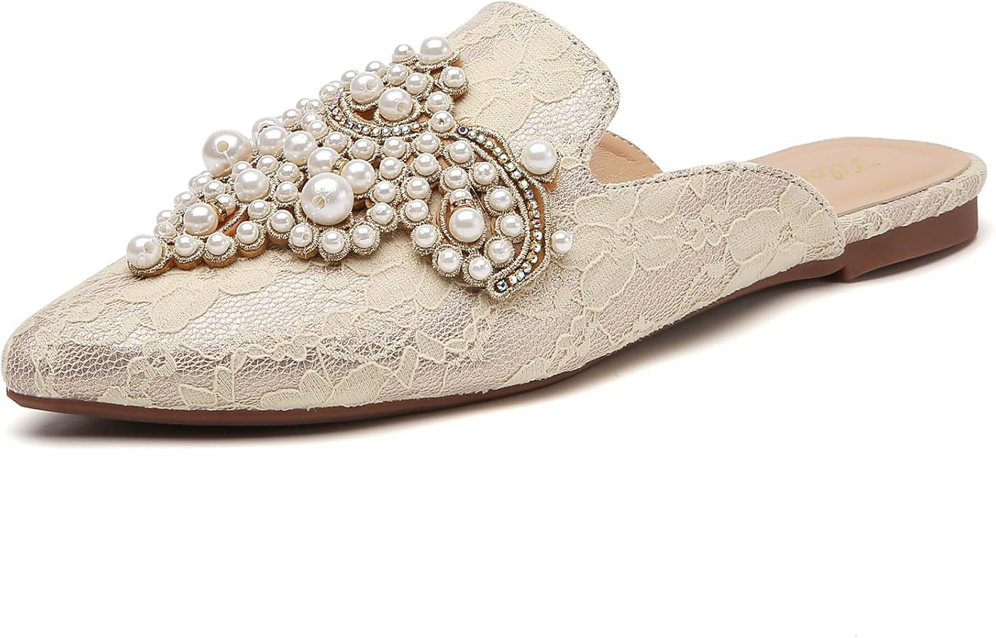 Tilocow Pearl Decor Mules for Women Flats Pointed Toe Backless Flat Slip On Slides Women's Mule S... | Amazon (US)