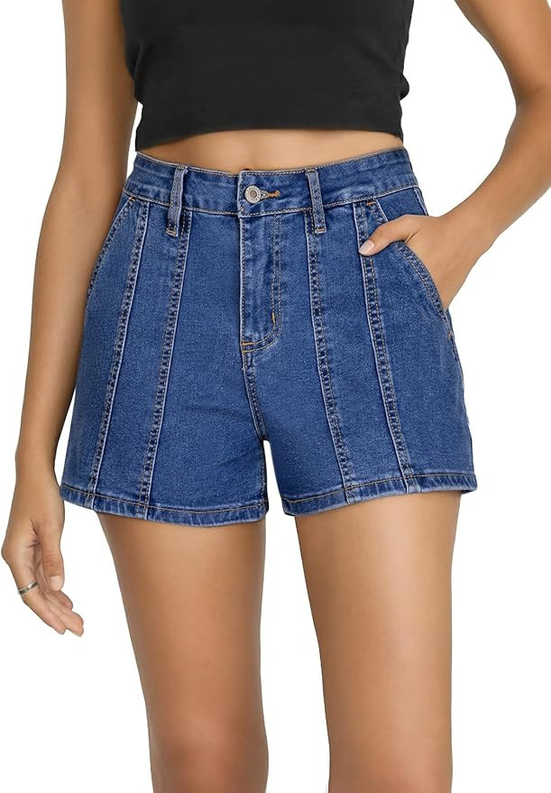 Sidefeel Womens Jean Shorts High Waisted Stretchy Trendy Seamed Front Causal Summer Loose Denim S... | Amazon (US)