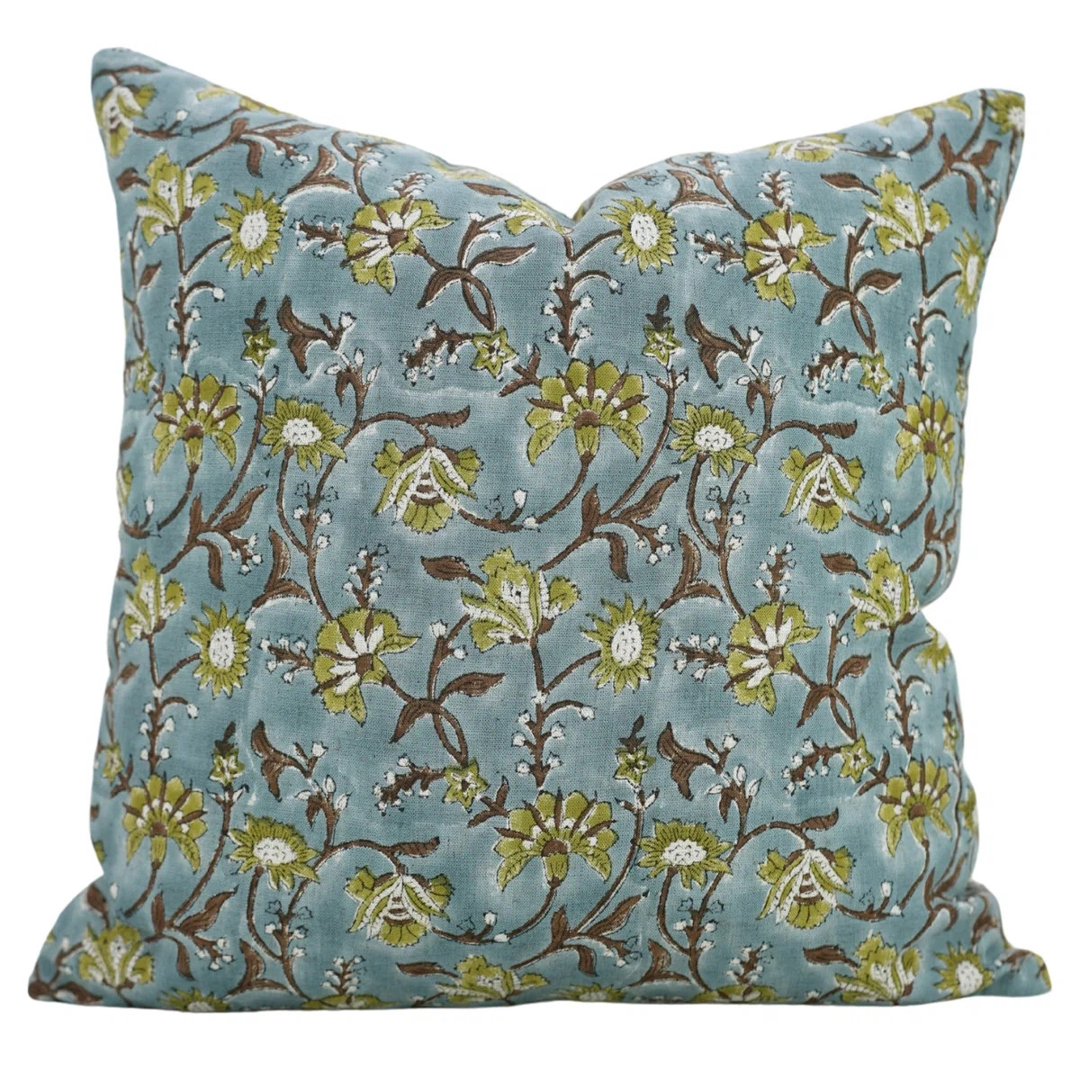 Fabdivine linen blend pillowcase cushion cover, throw, block print (vishal pushp, blue) 20"x20" | Wayfair North America