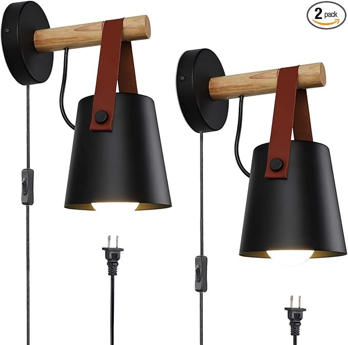 iYoee Plug in Wall sconces Set of Two for Bedroom Lighting Fixtures with on Off Switch Black Wall... | Amazon (US)