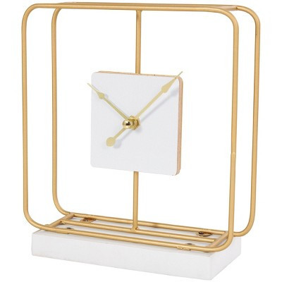 8"x7" Metal Geometric Open Frame Clock with White Clockface and Base Gold - Olivia & May: Analog Tabletop Timepiece | Target