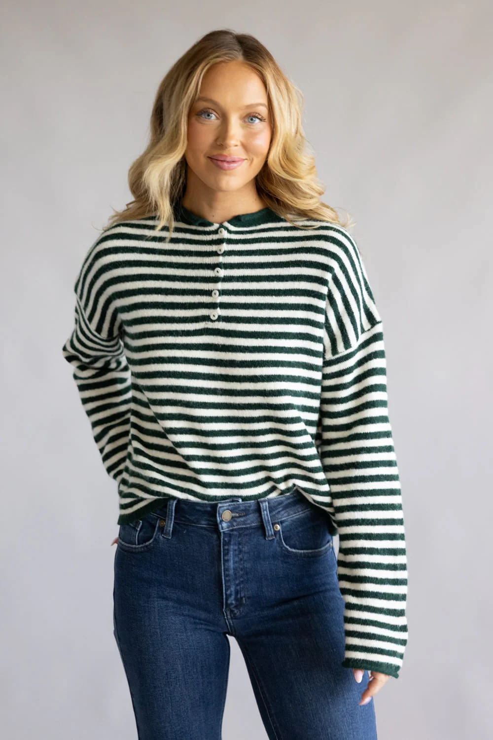 Things Between Piper Henley Shirt for Women in Forest Green Stripe | T | Glik's