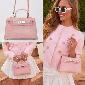 Pink Croc Embossed Top Handle Bag | Poshmark