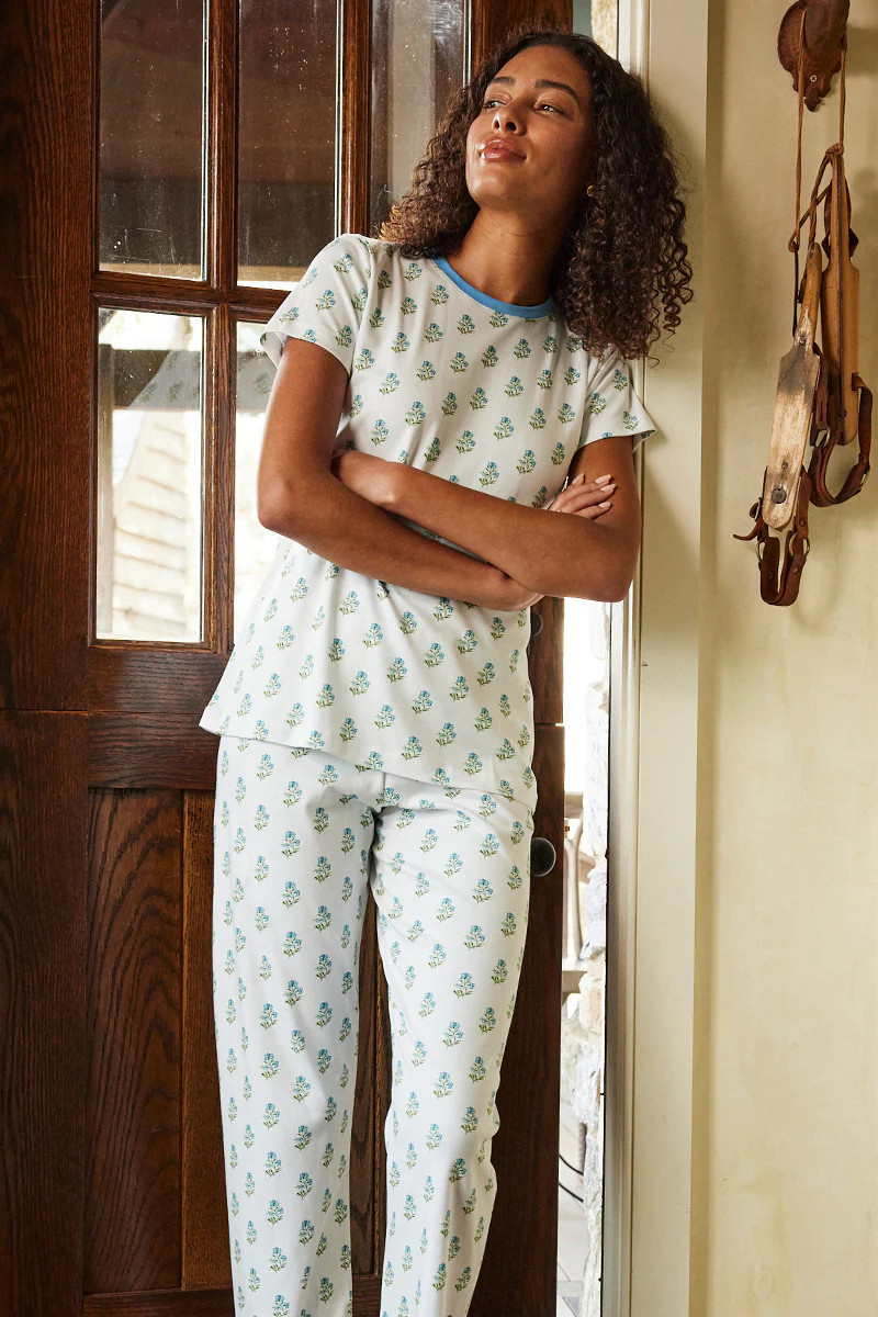 Pima Short-Long Weekend Set in Blue Heart | LAKE Pajamas