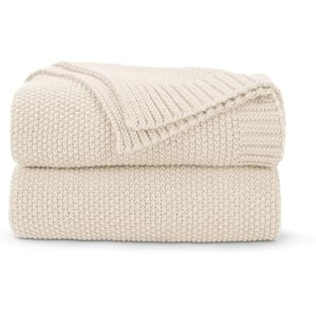 Longhui bedding Chunky Cable Knit Throw Blanket Lightweight Beige 100% Organic Cotton Blanket for... | Amazon (US)
