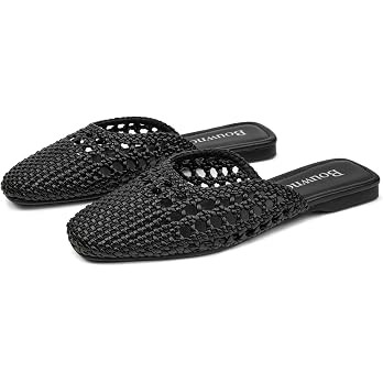 Woven Mules for Women Comfortable Closed Square Toe Flat Mules Casual Breathable Slip on Woven Le... | Amazon (US)