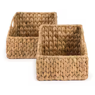 Havanah Southwestern Hand-Woven Hyacinth Slanted Nesting Baskets with Handles, Natural (Set of 2) | The Home Depot