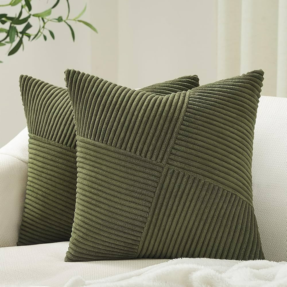 Topfinel Olive Green Decorative Throw Pillow Covers Set of 2 18x18 Inches for Couch Bed Sofa, Boh... | Amazon (US)