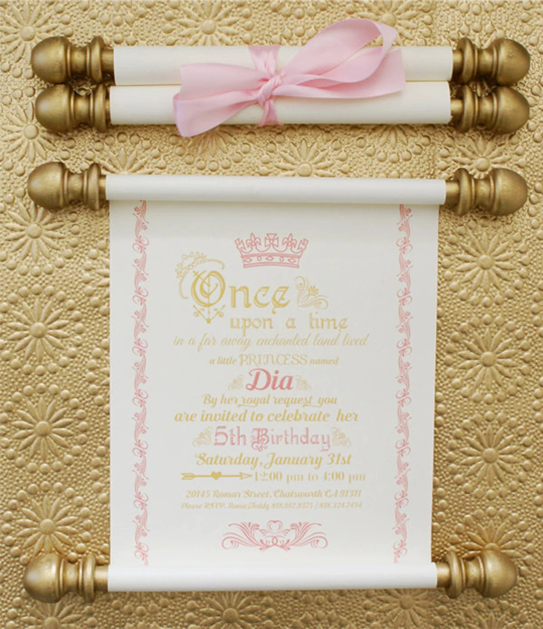 Elegant Princess Scroll Birthday Invitation in Gold and Pink - Etsy | Etsy (US)