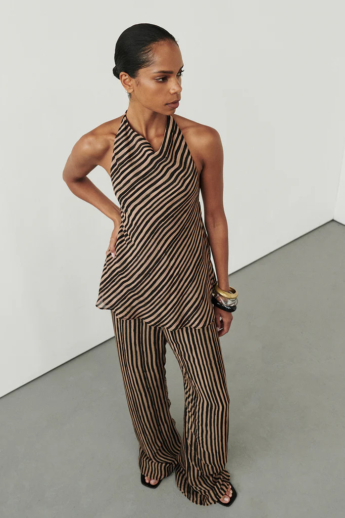CHARLI TAN STRIPE HALTER TOP | DISSH