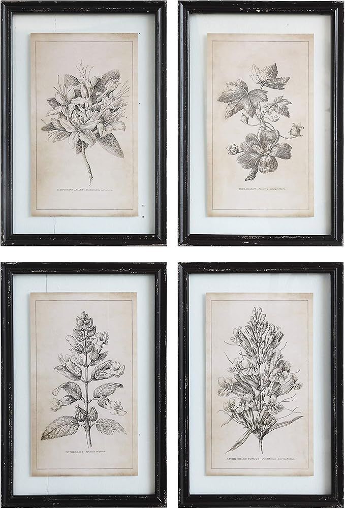 Creative Co-Op Wood Framed Wall Décor with Floral Images (Set of 4 Designs) | Amazon (US)