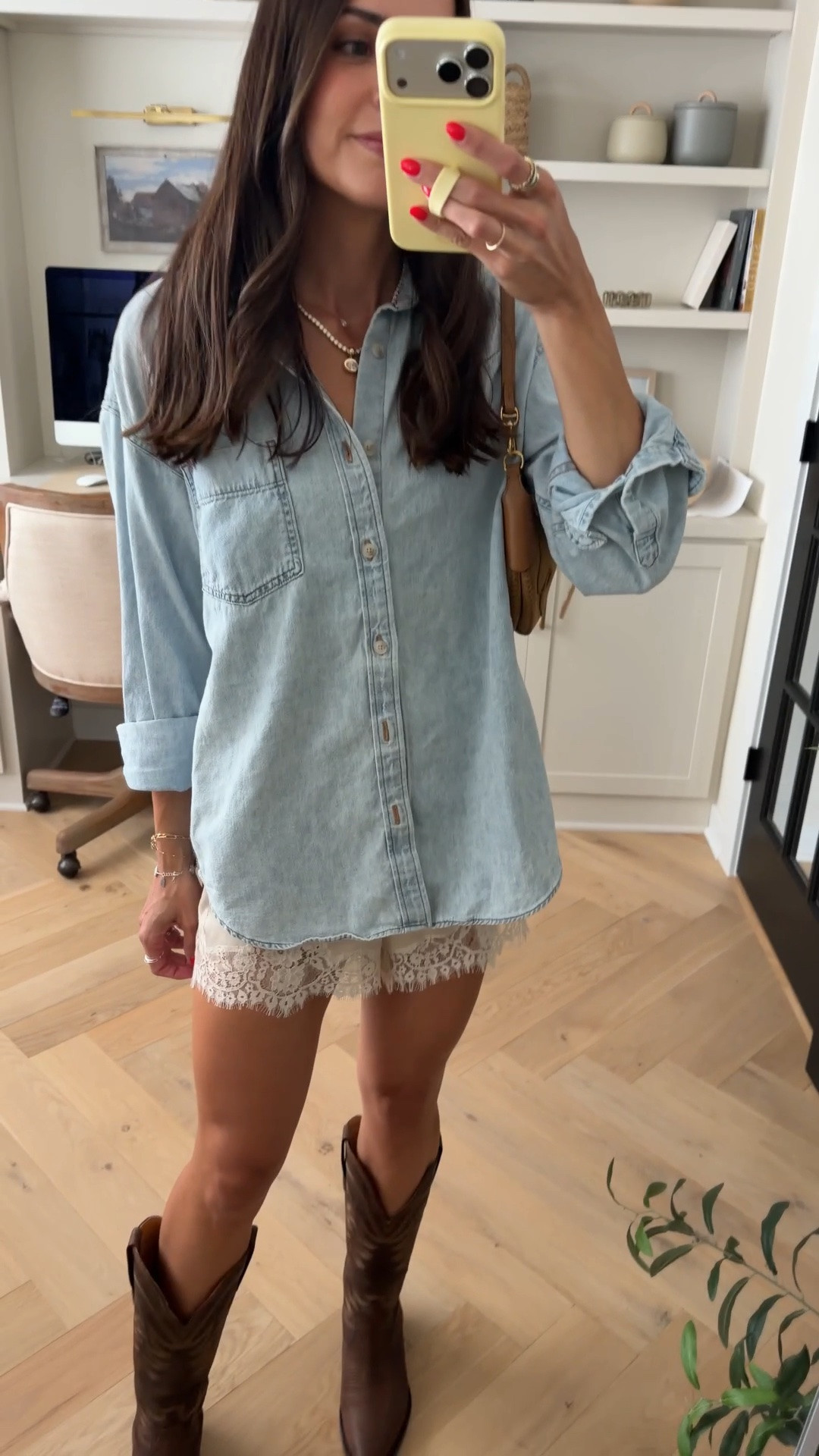 Country concert outfit 🤠 WIW last night!
Wearing my true size S in the denim shirt and lace shorts! Size down half in the Tecovas!! ￼￼

@Aritzia @Reformation @Tecovas

#LTKSeasonal #LTKootd #LTKgrwm