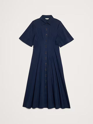 Stretch-Cotton Poplin Pintuck Long-Midi Shirt Dress | Banana Republic (US)