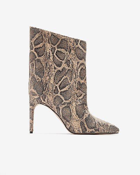 Snakeskin Textured Asymmetrical Booties | Express