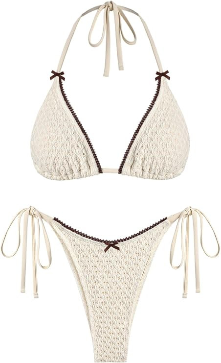 ZAFUL Women's Sexy Halter Bikini Sets Bow Decor Tiny Floral Print Bikini Swimsuits Tie Side Trian... | Amazon (US)