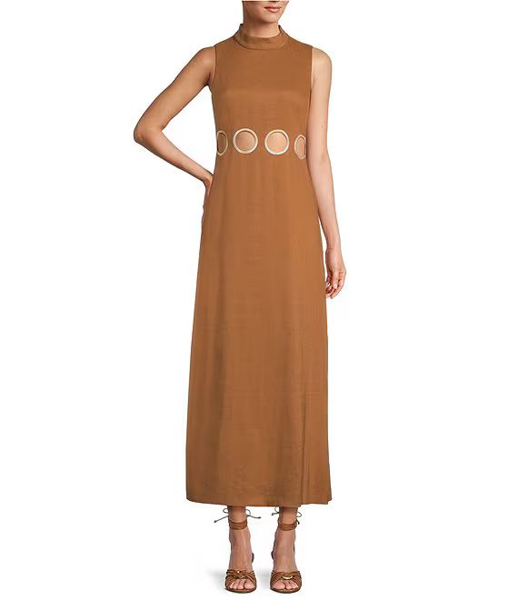 x M.G. Style Jen Mock Neck Linen Blend Circle Cut Out Maxi Dress | Dillard's