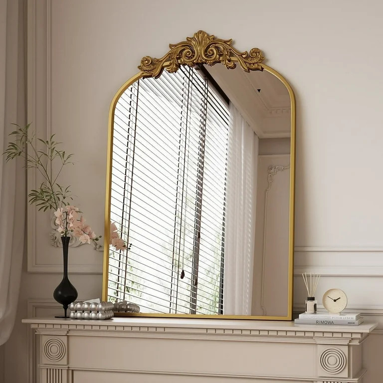 BEAUTYPEAK 38"x24" Arched Bathroom Mirror Baroque Style Wall Decor,Gold - Walmart.com | Walmart (US)