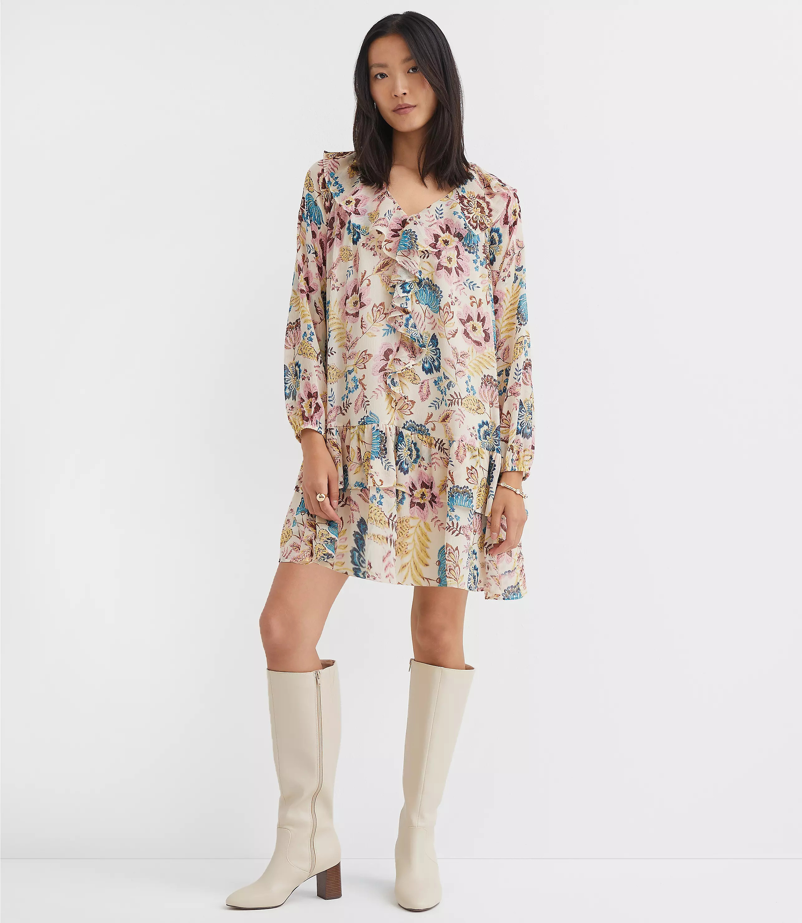 Petite Garden Ruffle Mini Flounce Dress | LOFT