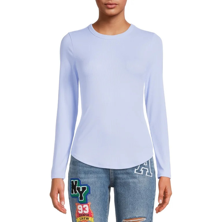 No Boundaries Juniors' Crew Ribbed Long Sleeve Tee | Walmart (US)