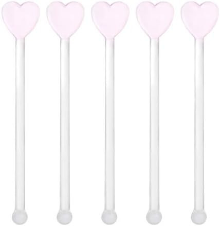 DOITOOL 5pcs Glass Stirring Stick Coffee Beverage Stirrers Heart Drink Swizzle Stick for Coffee Cock | Amazon (US)