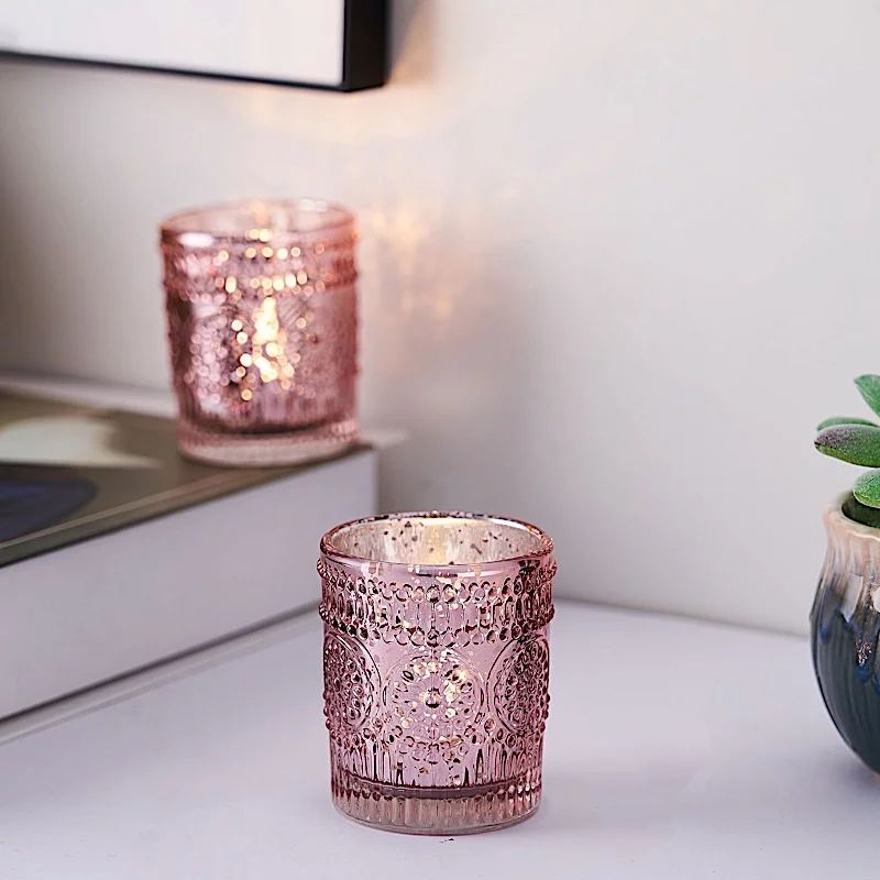 BalsaCircle 6 Pieces 3" Blush Metallic Primrose Design Mercury Glass Votive Candle Holders | Walmart (US)