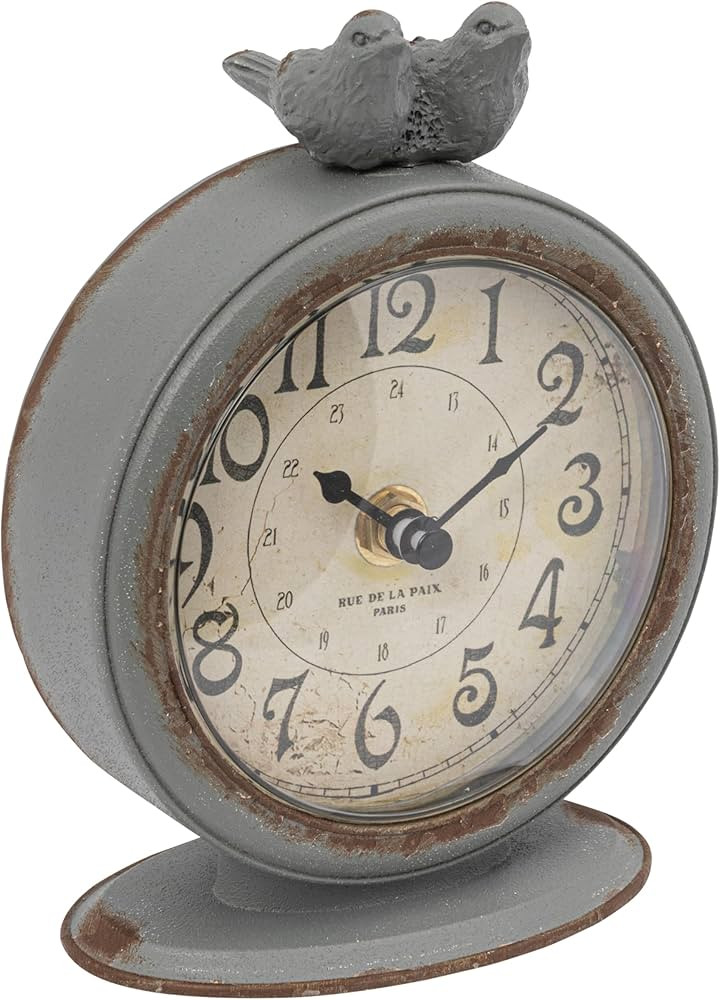 Creative Co-Op Grey Pewter Mantel Clock with Birds | Amazon (US)