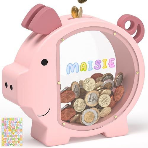 Wooden Piggy Bank for Kids Cute Money Bank for Boys and Girls Clear Wood Money Box Personalized S... | Amazon (US)