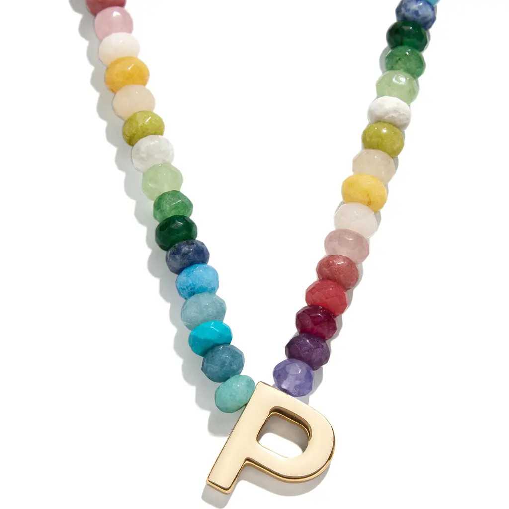 BaubleBar Rainbow Beaded Initial Pendant Necklace in Rainbow Multi - P at Nordstrom | Nordstrom