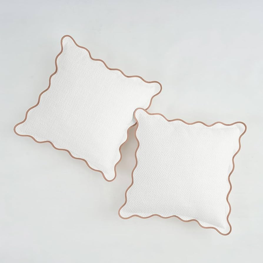 Scalloped Pillow Covers Set of 2 for Living Room | Spring Decorative Sofa Couch Pillows | Boho Sy... | Amazon (US)