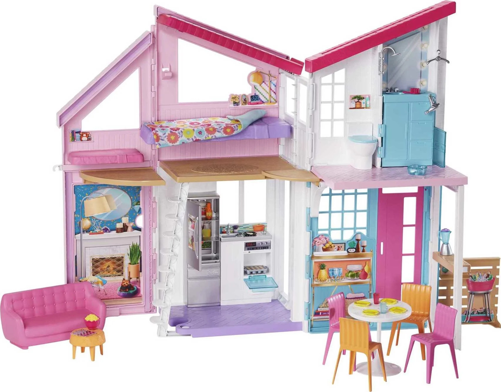 Barbie Malibu House Dollhouse Playset with 25+ Furniture and Accessories (6 Rooms), Multicolor | Walmart (US)