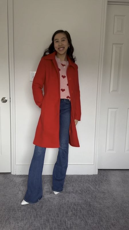 Coat (XS), sweater (small), jeans (24), Valentine’s Day outfit, date night outfit, red coat, Amazon fashion, Amazon outfit, flare jeans 

#LTKSeasonal #LTKstyletip #LTKfindsunder100
