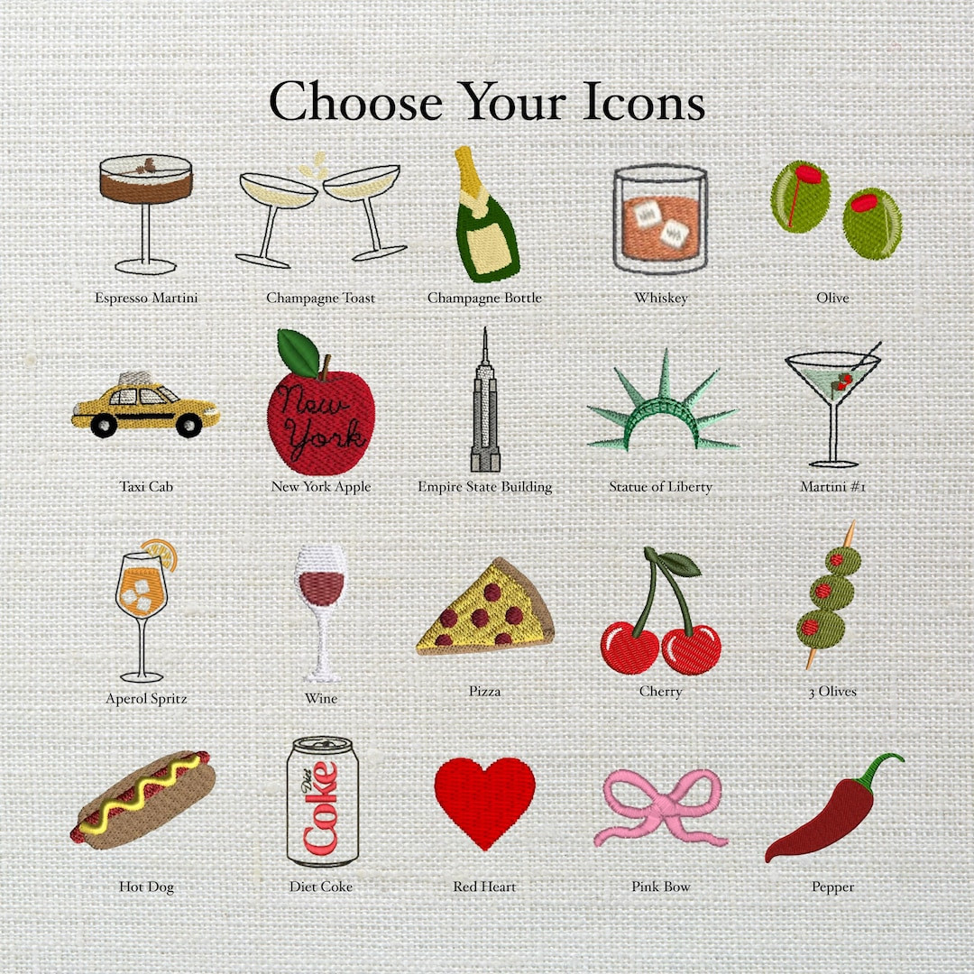 Custom Embroidered Cocktail Napkin with Personalized Initials and Trendy Icons | Etsy (US)
