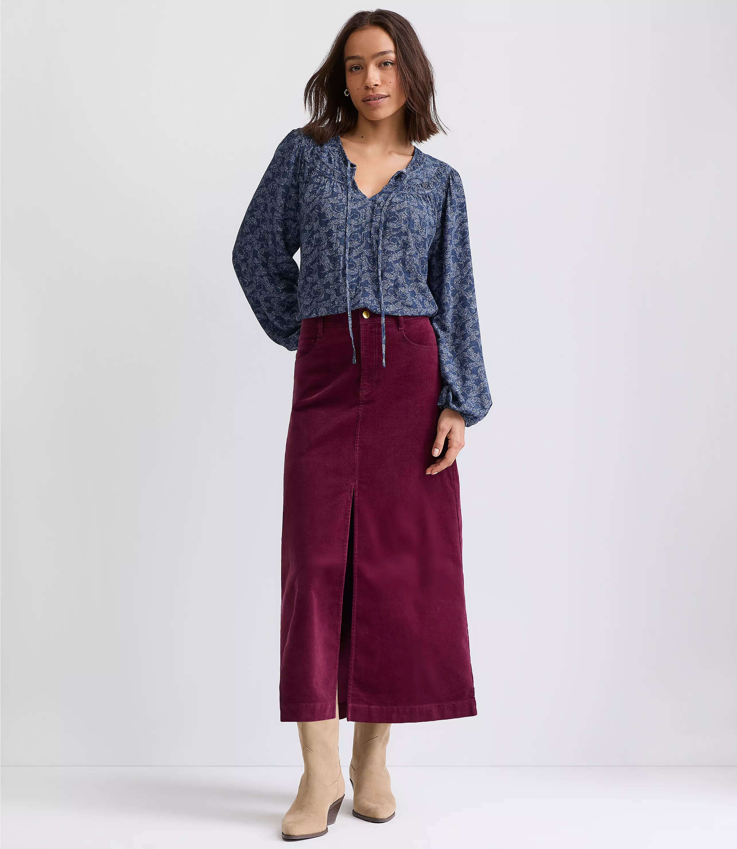 Brushed Corduroy Midi Skirt | LOFT