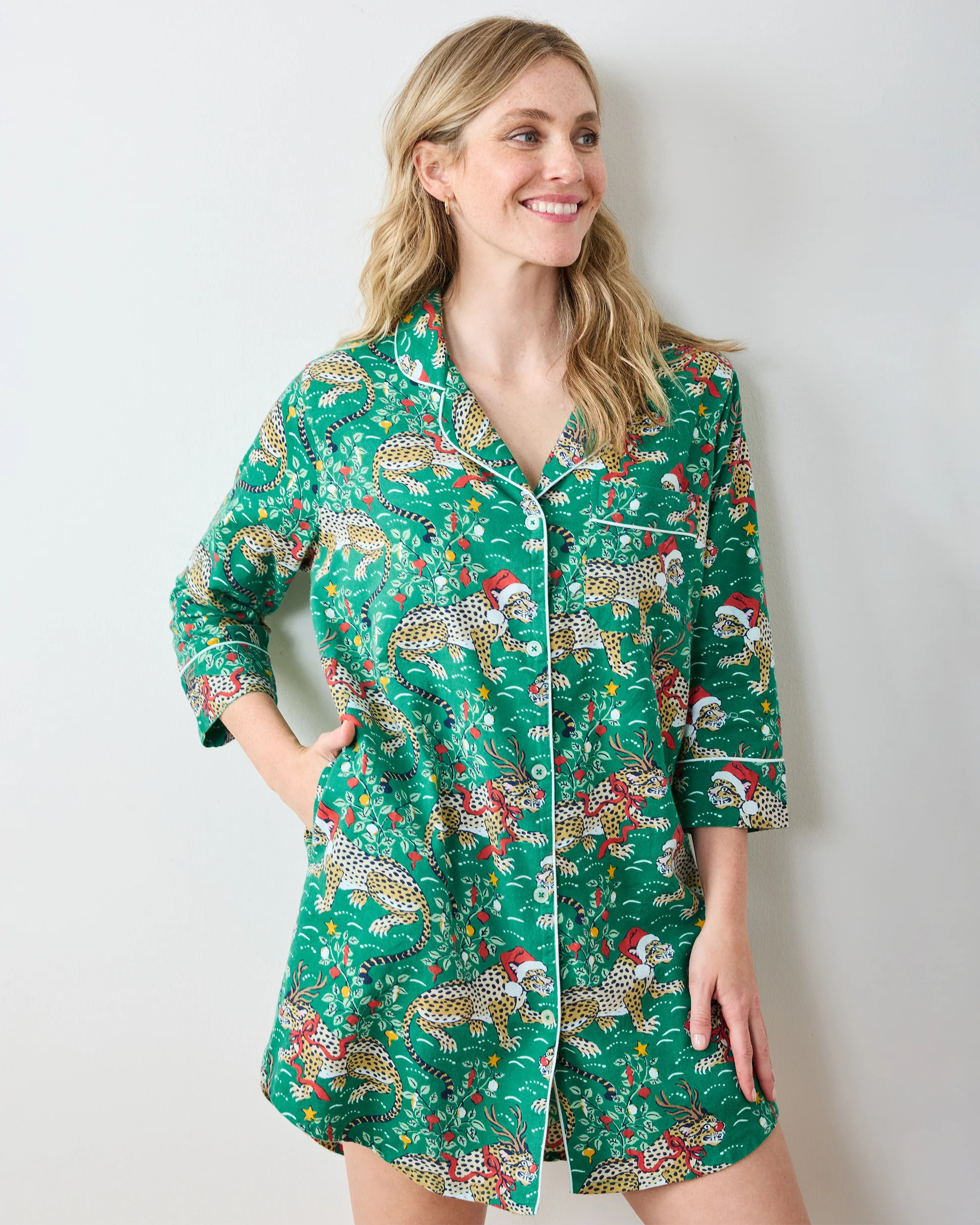 Very Merry Bagheera - Lightweight Flannel Sleep Shirt - Mistletoe | Printfresh