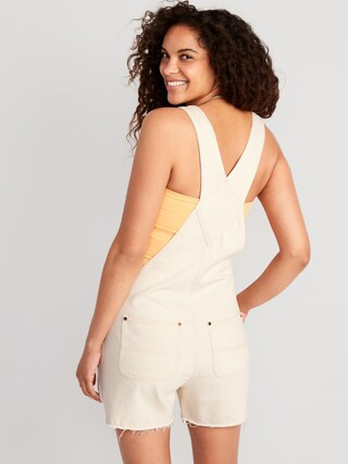 Slouchy Straight Ecru-Wash Cut-Off Non-Stretch Jean Shortalls for Women -- 3.5-inch inseam | Old Navy (US)
