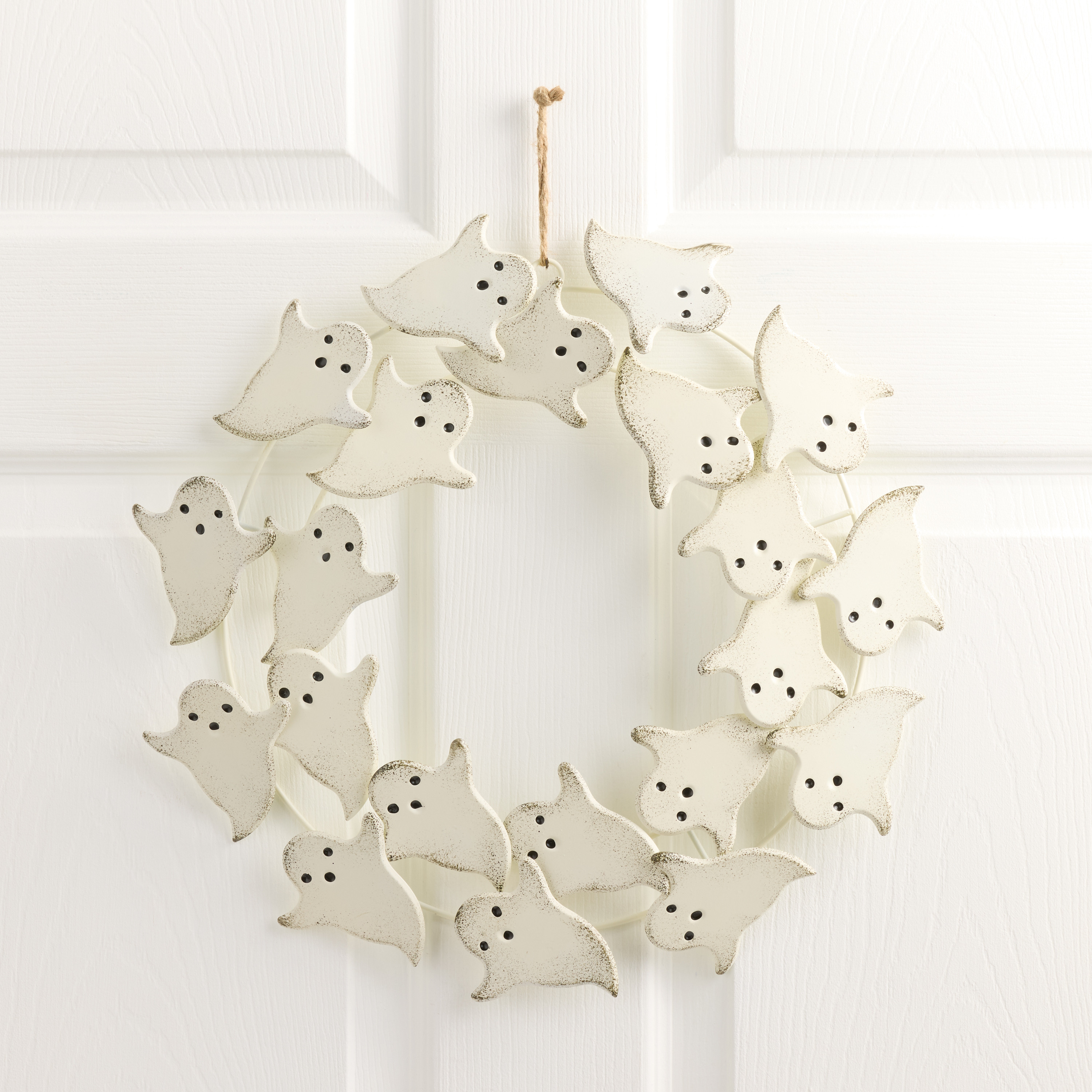 Distressed White Metal Ghosts Wreath | World Market