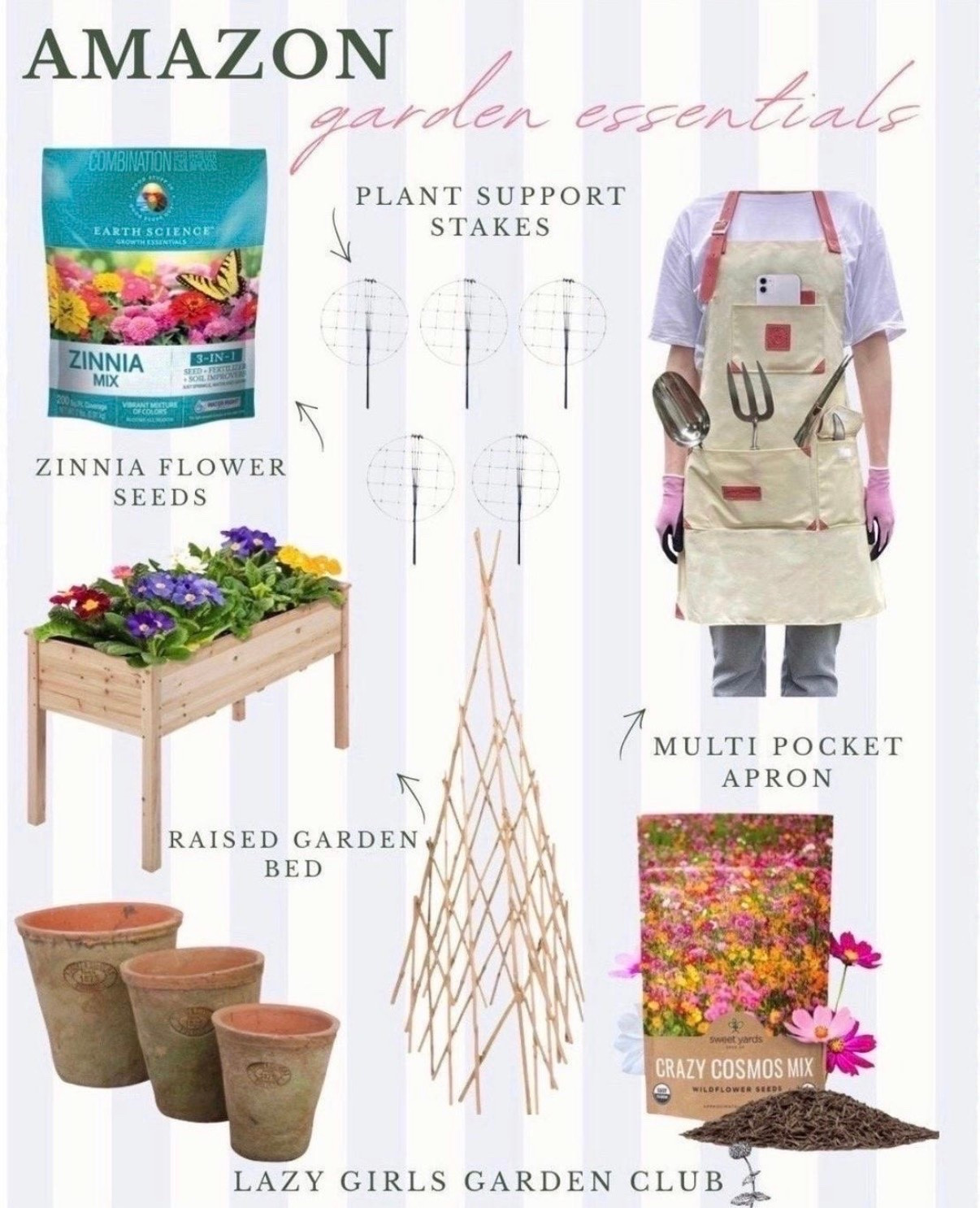 Shop some of my garden essentials from Amazon! 

Zinnia flower seed mix, wildflower seed mix, gardening apron, gardening bamboo trellis, raised garden bend, gardening pots, garden stakes

#LTKSeasonal #LTKHome #LTKSaleAlert