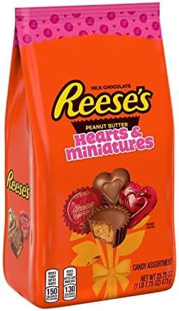 REESE'S Miniatures and Hearts Milk Chocolate Peanut Butter Candy, Valentine's Day, 23.75 Oz Varie... | Amazon (US)