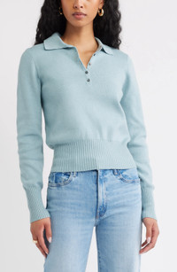 Click for more info about Open Edit Long Sleeve Polo Sweater in Grey Dark Charcoal Heather at Nordstrom, Size Xx-Small