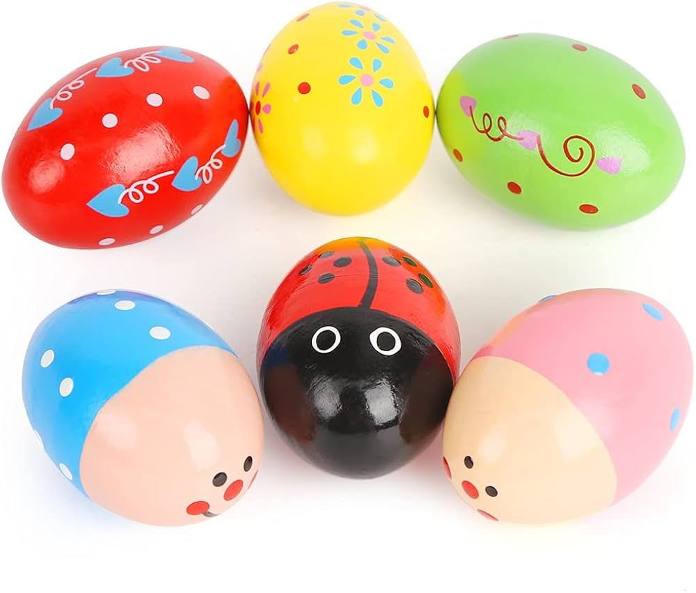 SallyFashion Wooden Percussion Musical Egg Maracas Egg Shakers, 6 PCS, Random Pattern, Halloween ... | Amazon (US)